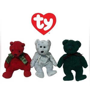 VINTAGE HOLIDAY BEANIE BABY BEARS TY PLUSH CHRISTMAS